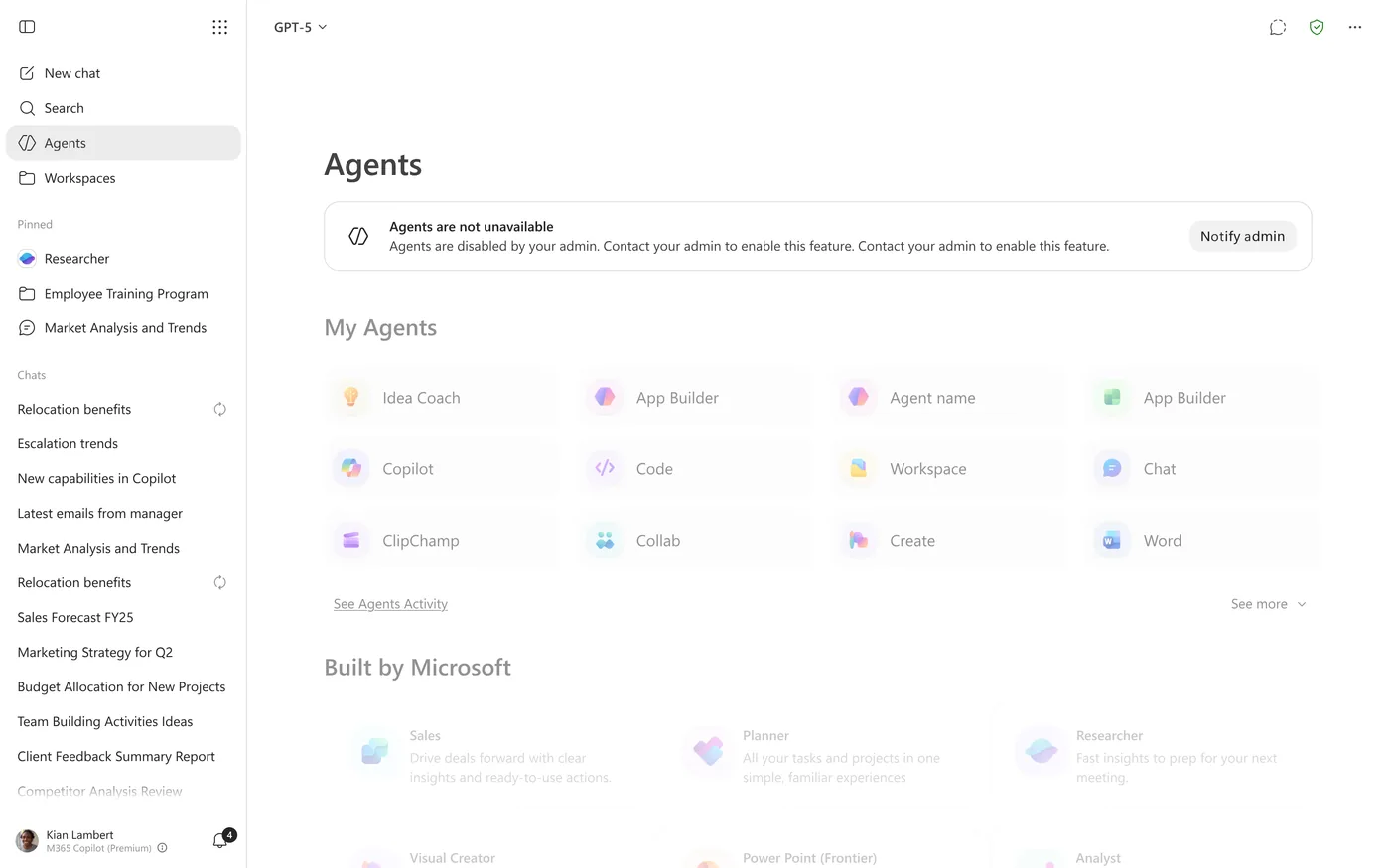 The Agent Store, where premium agents drive a contextual upgrade moment.